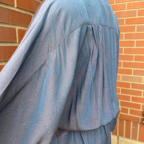 Vintage Shirtdress 80s John Ranta Blue Purple Iridescent Batwing Shirt Dress LG - Picture 11 of 16